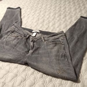 Lane Bryant Mid Rise Super Stretch Skinny Jeans w Sequins Raw hem 5 Pocket